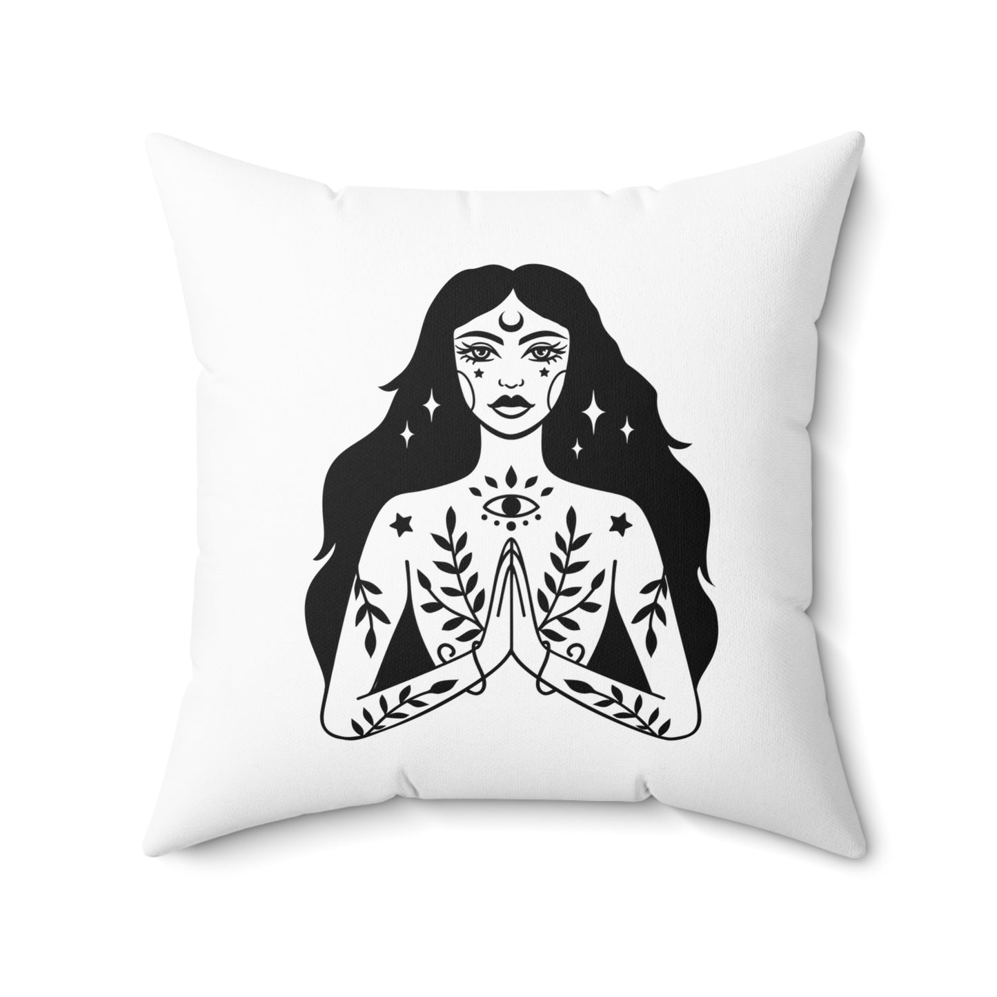 SCHÖNE FRAU ZEICHNUNG NAMASTE • Deko YOGA Kissen mit Reißverschluss Quadratisch Weiss