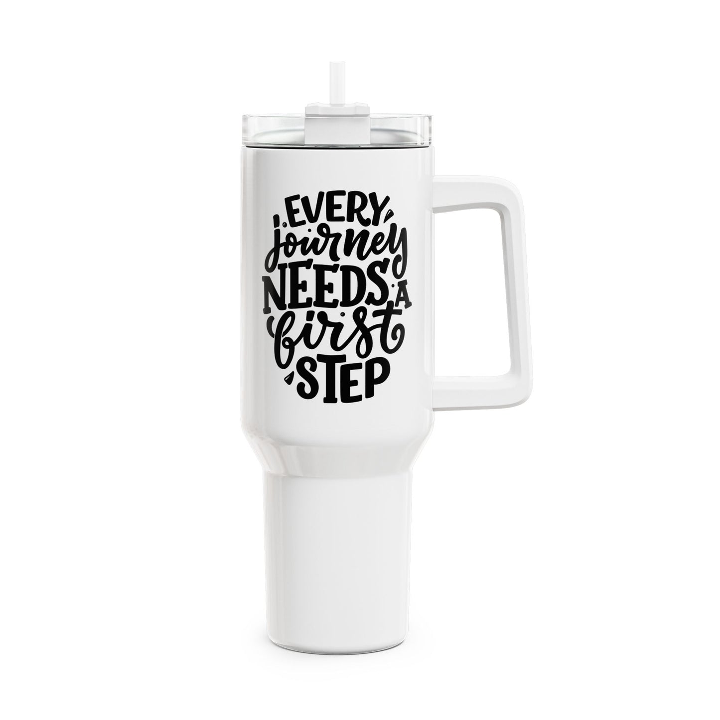 EVERY JOURNEY NEEDS A FIRST STEP • Motivation Spruch • Tumbler mit Henkel & Strohhalm • XXL Reisebecher 1,2L - YOGA SANTA