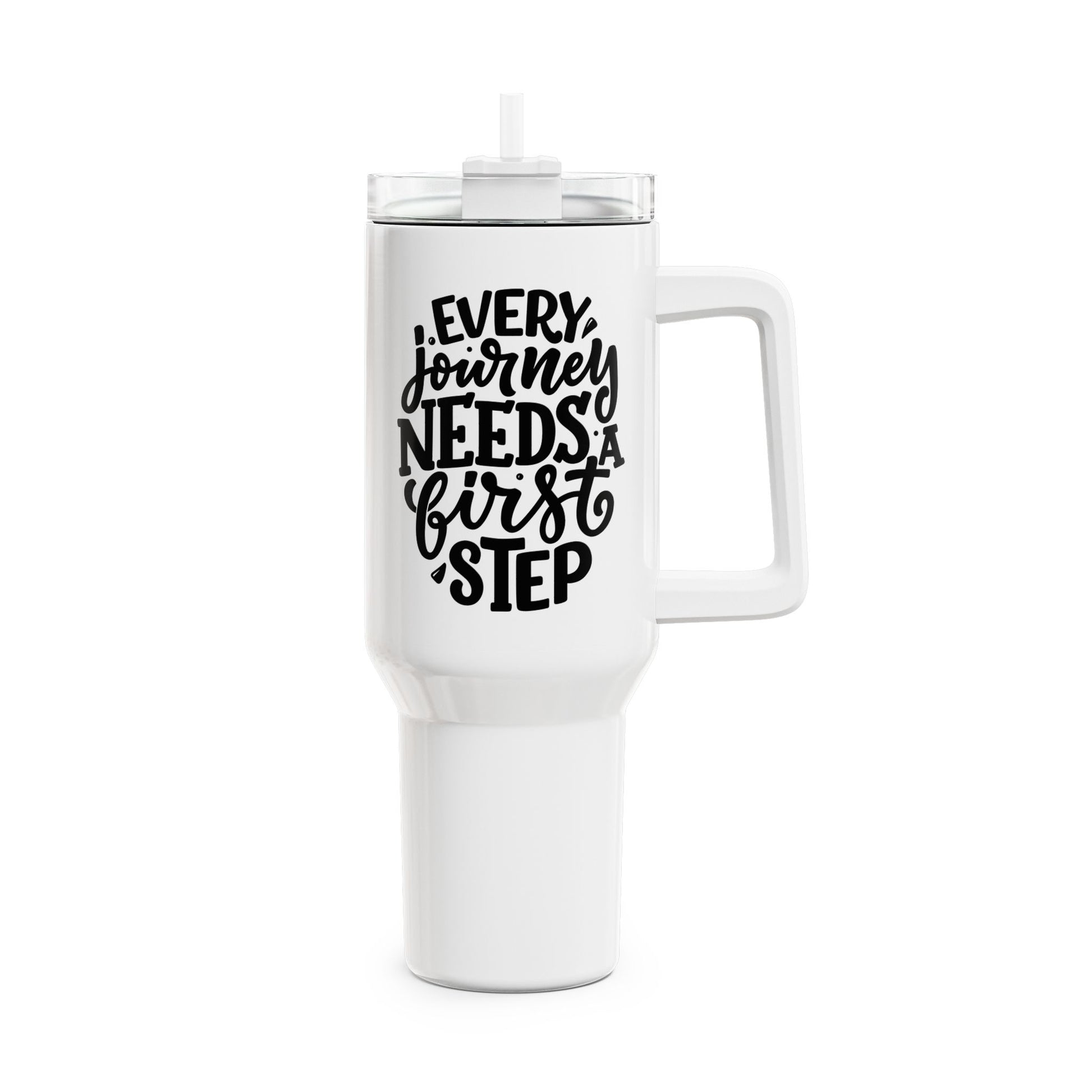 EVERY JOURNEY NEEDS A FIRST STEP • Motivation Spruch • Tumbler mit Henkel & Strohhalm • XXL Reisebecher 1,2L - YOGA SANTA
