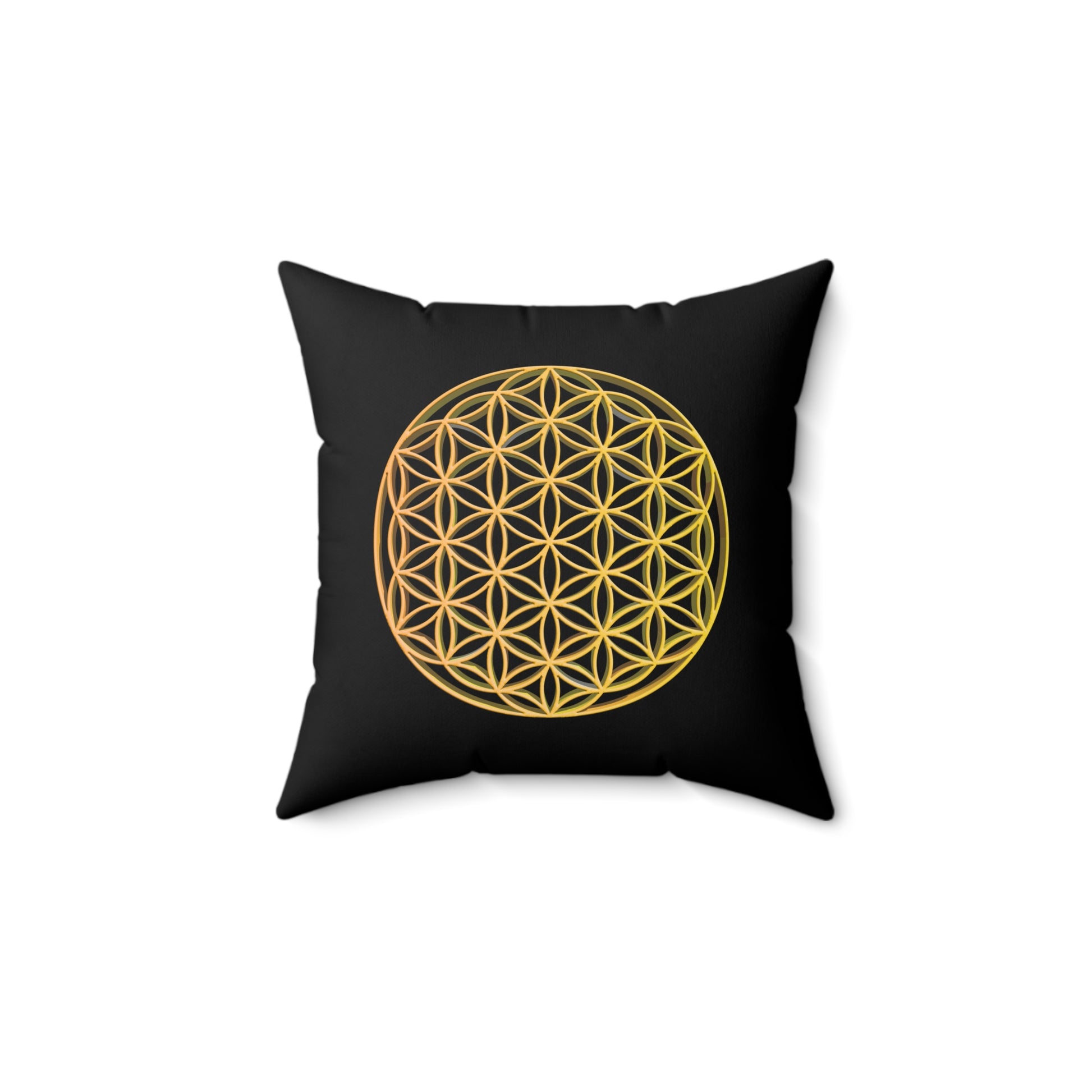 BLUME DES LEBENS - LUXUS GOLDOPTIK • Deko Kissen mit Reißverschluss Quadratisch Schwarz - YOGA SANTA