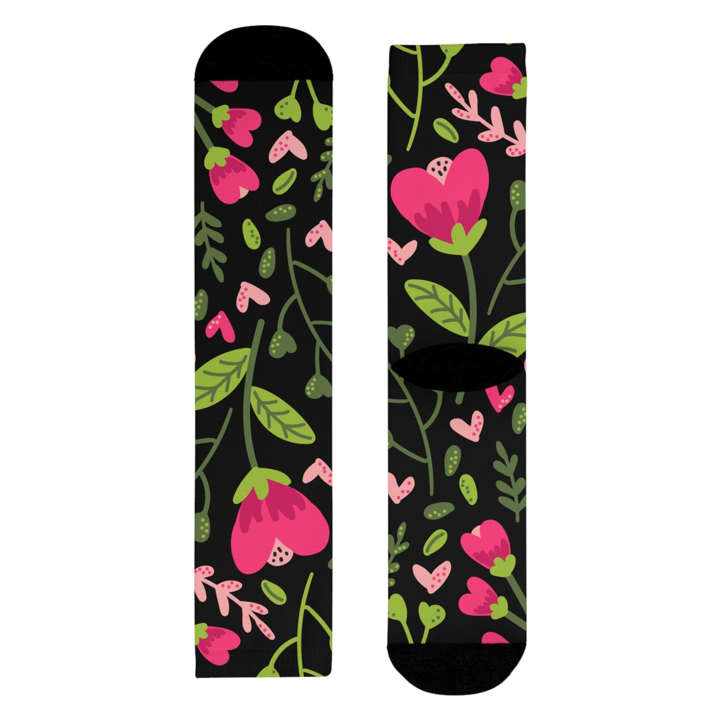 HERZ-BLUMEN MUSTER NIEDLICH SÜß • HAPPY SOCKS Crew Socken Schwarz Pink mit Motiv