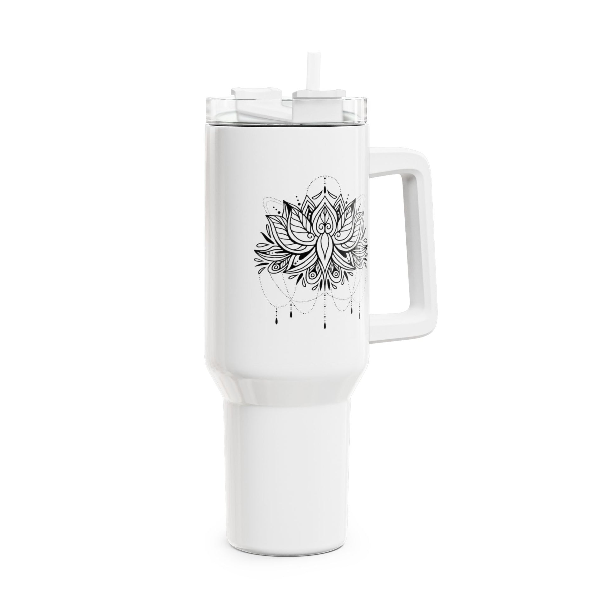 LOTUSBLUME DESIGN SCHÖN • Tumbler mit Henkel & Strohhalm • XXL Reisebecher 1,2L - YOGA SANTA