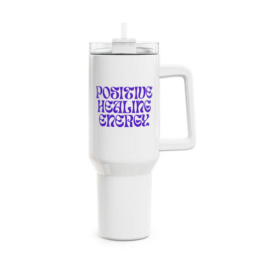 POSITIVE HEALING ENERGY • Tumbler mit Henkel & Strohhalm • XXL Reisebecher 1,2L - YOGA SANTA