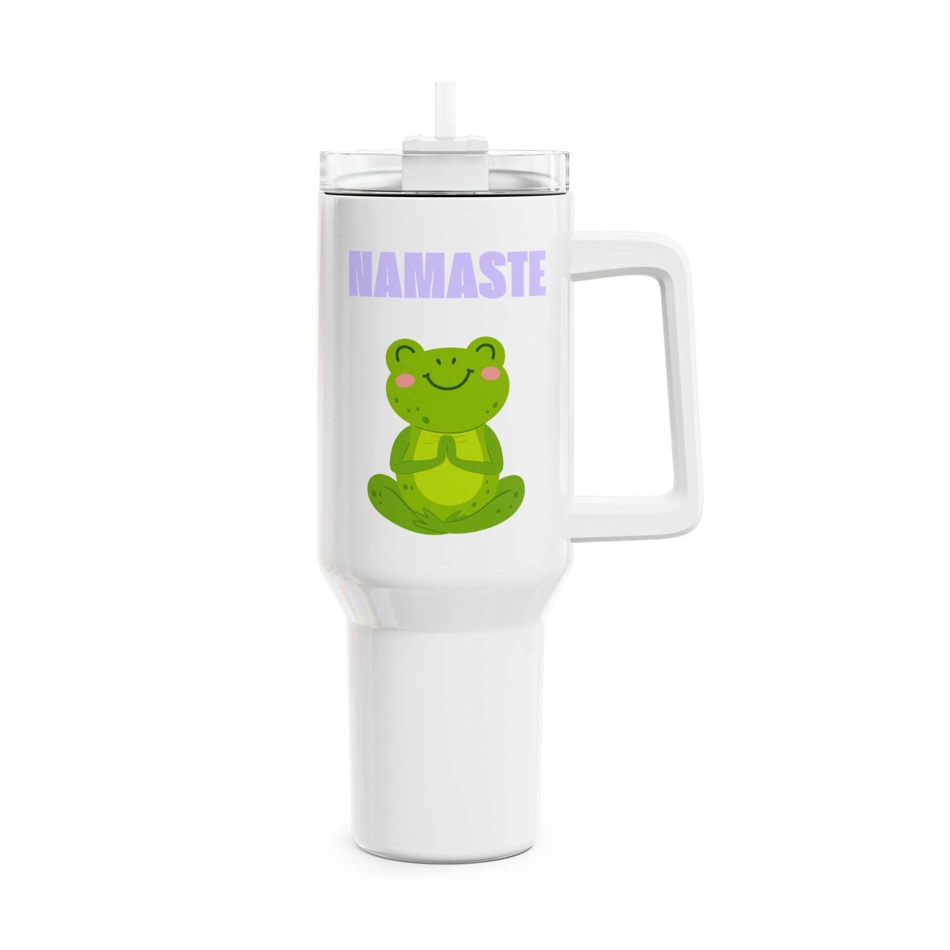 NAMASTE FROSCH NIEDLICH COMIC • Tumbler mit Henkel & Strohhalm • XXL Reisebecher 1,2L - YOGA SANTA