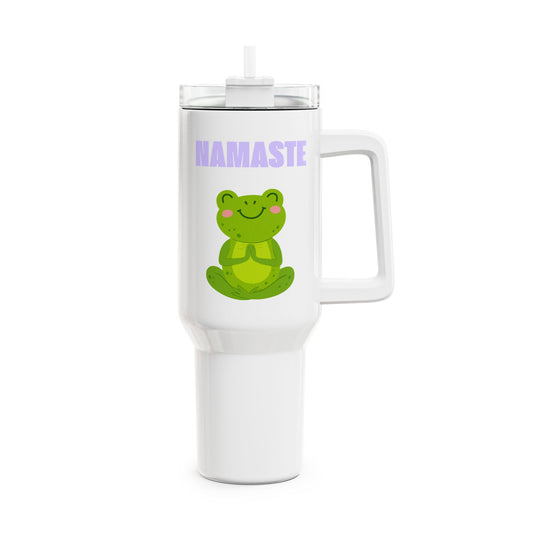 NAMASTE FROSCH NIEDLICH COMIC • Tumbler mit Henkel & Strohhalm • XXL Reisebecher 1,2L - YOGA SANTA