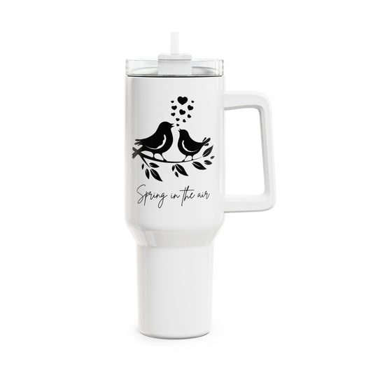 SPRING IS IN THE AIR - VÖGELCHEN VERLIEBT HERZ • Tumbler mit Henkel & Strohhalm • XXL Reisebecher 1,2L