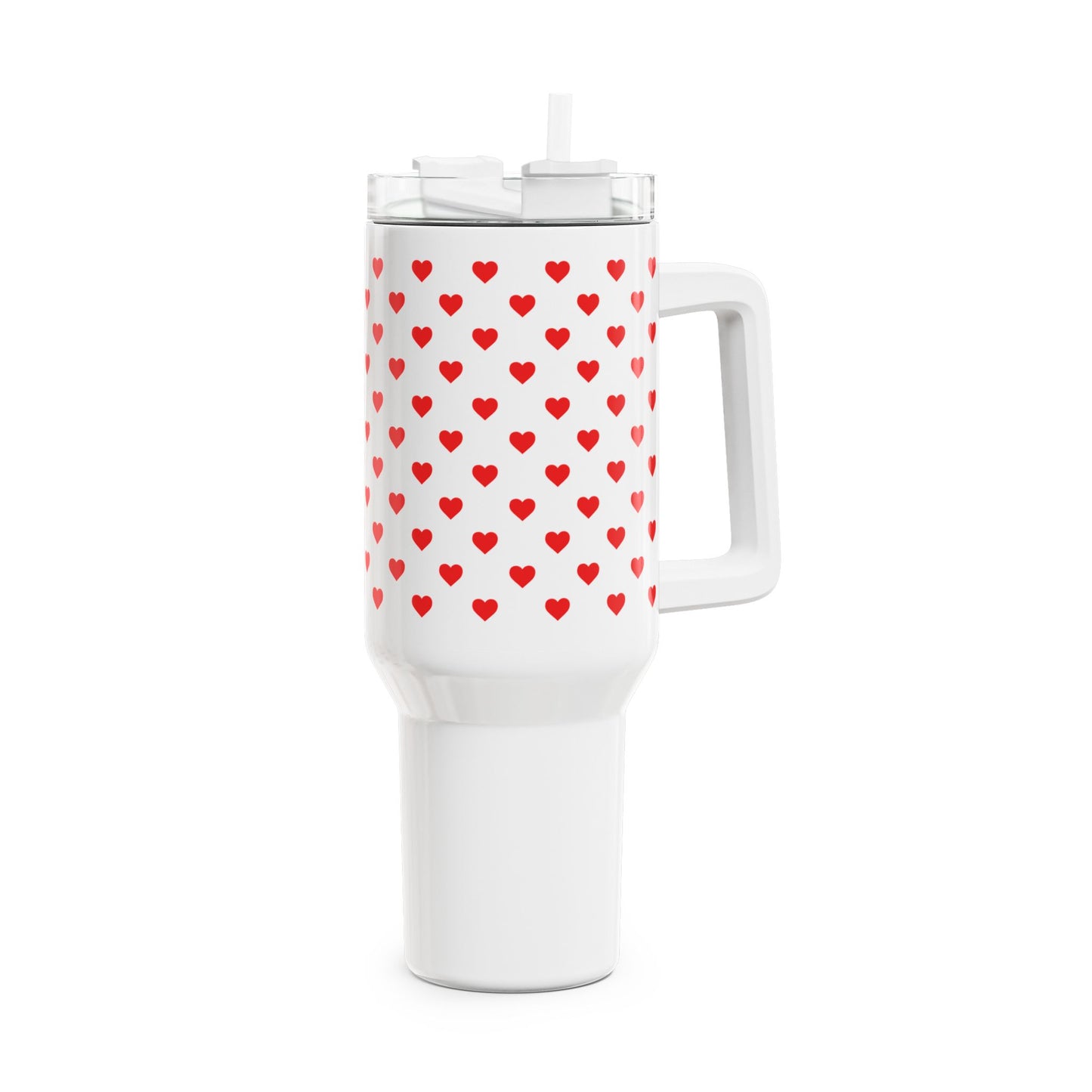 HERZEN MUSTER ROTE HERZCHEN - LOVE NIEDLICH SÜßE LIEBE  • Tumbler mit Henkel & Strohhalm • XXL Reisebecher 1,2L