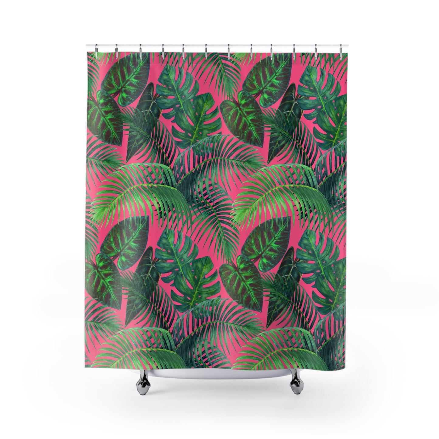 GRÜNE BLÄTTER DSCHUNGEL PFLANZEN • Schöner Duschvorhang 180x200 cm PINK