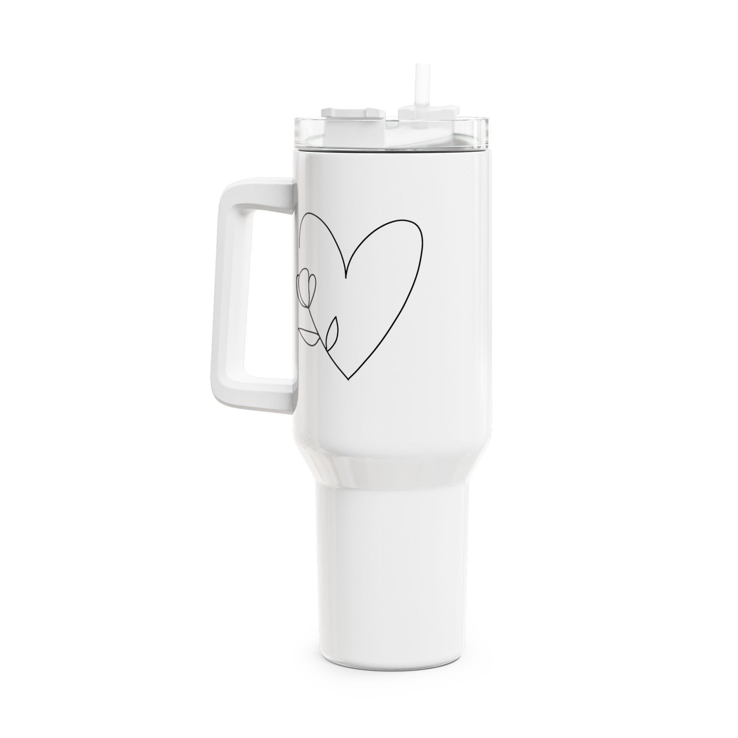 HERZ MIT TULPE • Liebesbeweis Geschenk, LOVE Liebesbotschaft • Tumbler mit Henkel & Strohhalm • XXL Reisebecher 1,2L