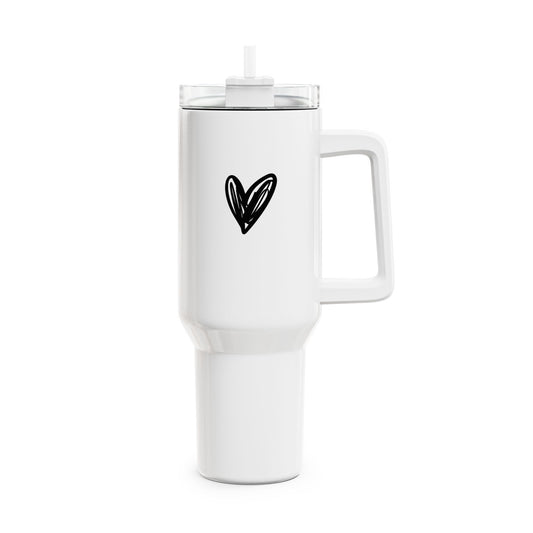 HERZCHEN ZEICHNUNG • Liebesbeweis Geschenk, LOVE Liebesbotschaft • Tumbler mit Henkel & Strohhalm • XXL Reisebecher 1,2L