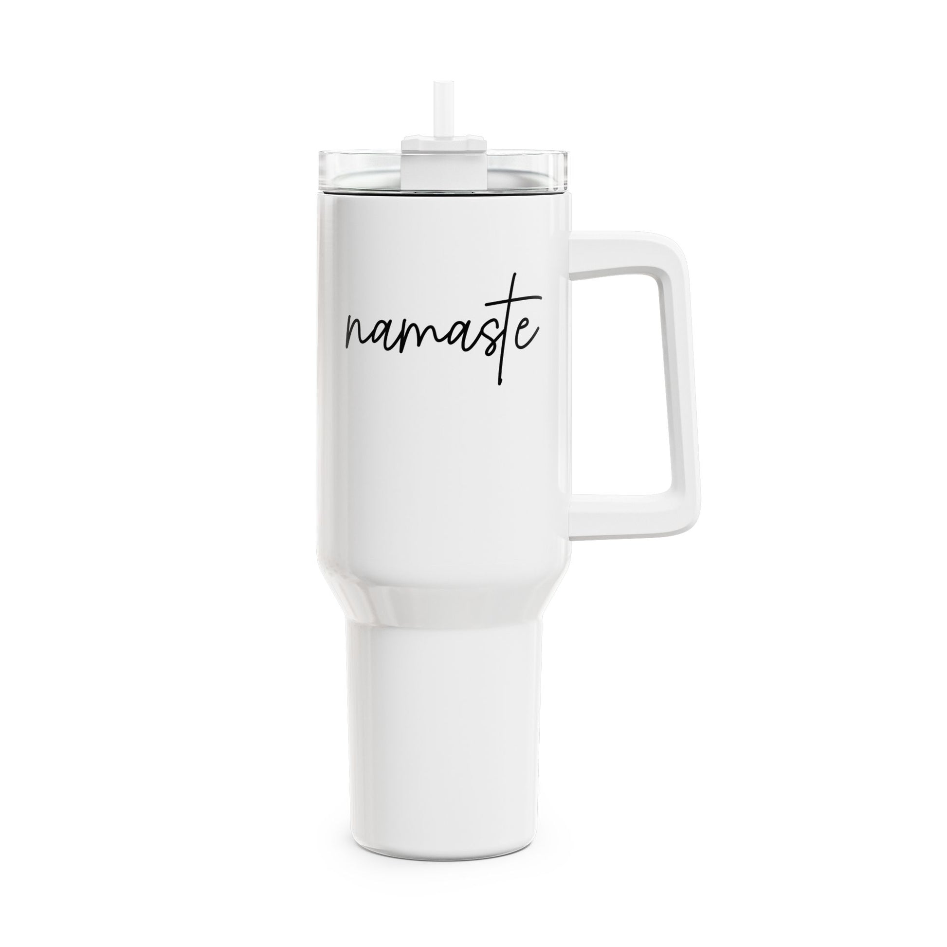 NAMASTE YOGA BEGRÜßUNGS SPRUCH • Tumbler mit Henkel & Strohhalm • XXL Reisebecher 1,2L - YOGA SANTA