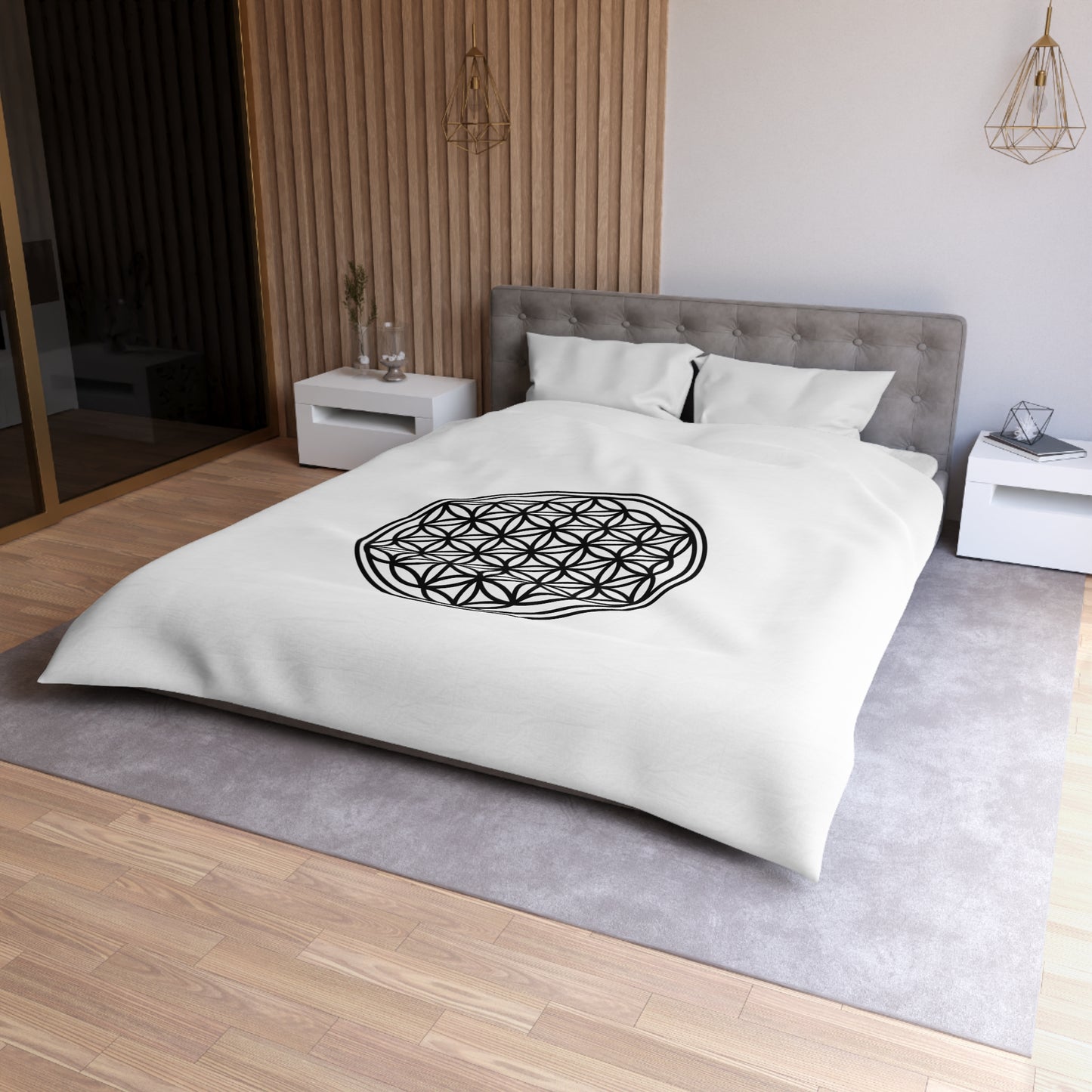 BLUME DES LEBENS schwarz • Luxus Fleece Kuschelweich Bettwäsche 200x200 cm &  220x240 cm
