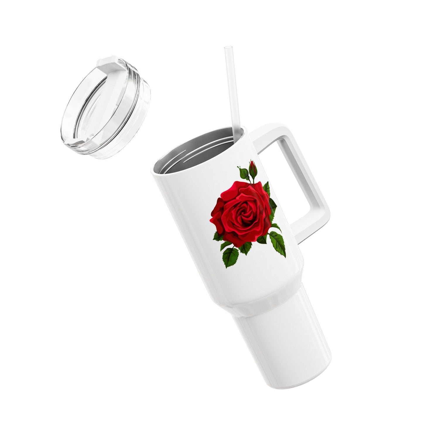 ROSEN BILD ROSENBLÜTE ZEICHNUNG • Tumbler mit Henkel & Strohhalm • XXL Reisebecher 1,2L