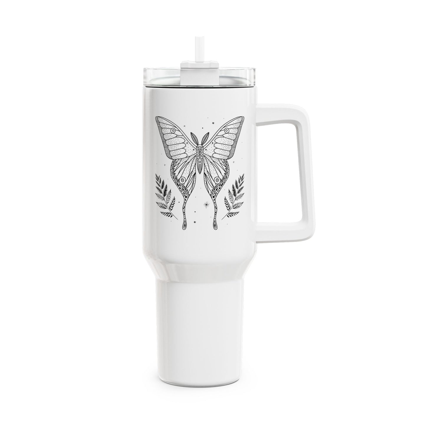 SCHMETTERLING ZEICHNUNG ÄSTHETISCH • Tumbler mit Henkel & Strohhalm • XXL Reisebecher 1,2L - YOGA SANTA
