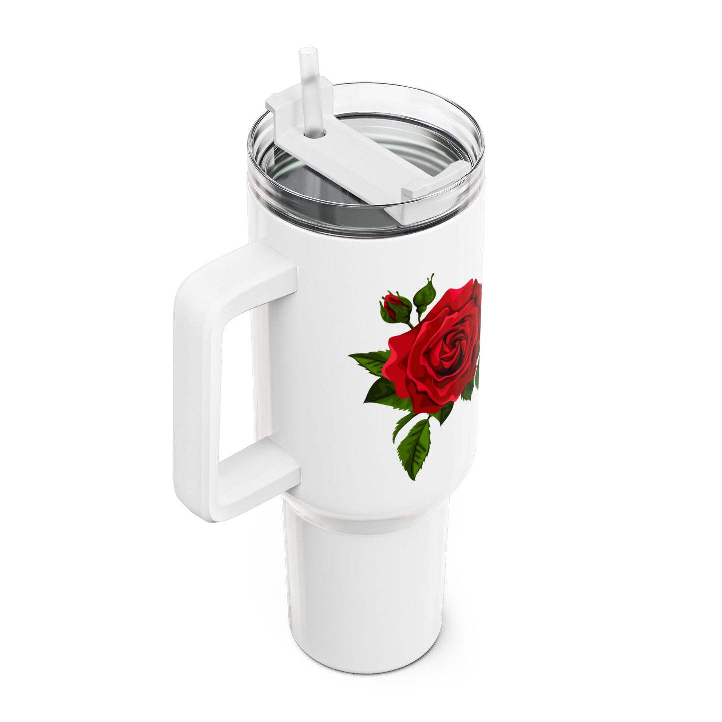 ROSEN BILD ROSENBLÜTE ZEICHNUNG • Tumbler mit Henkel & Strohhalm • XXL Reisebecher 1,2L