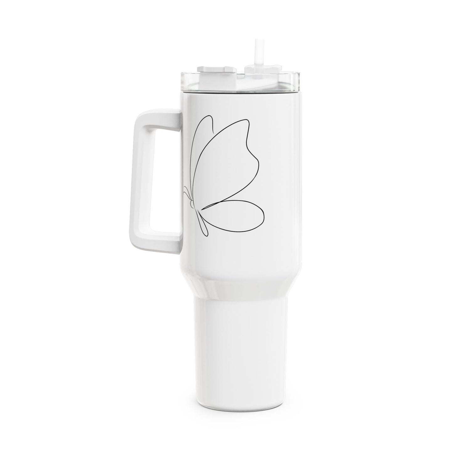 SCHMETTERLING EINE-LINIE-ZEICHNUNG minimalistisch • Tumbler mit Henkel & Strohhalm • XXL Reisebecher 1,2L