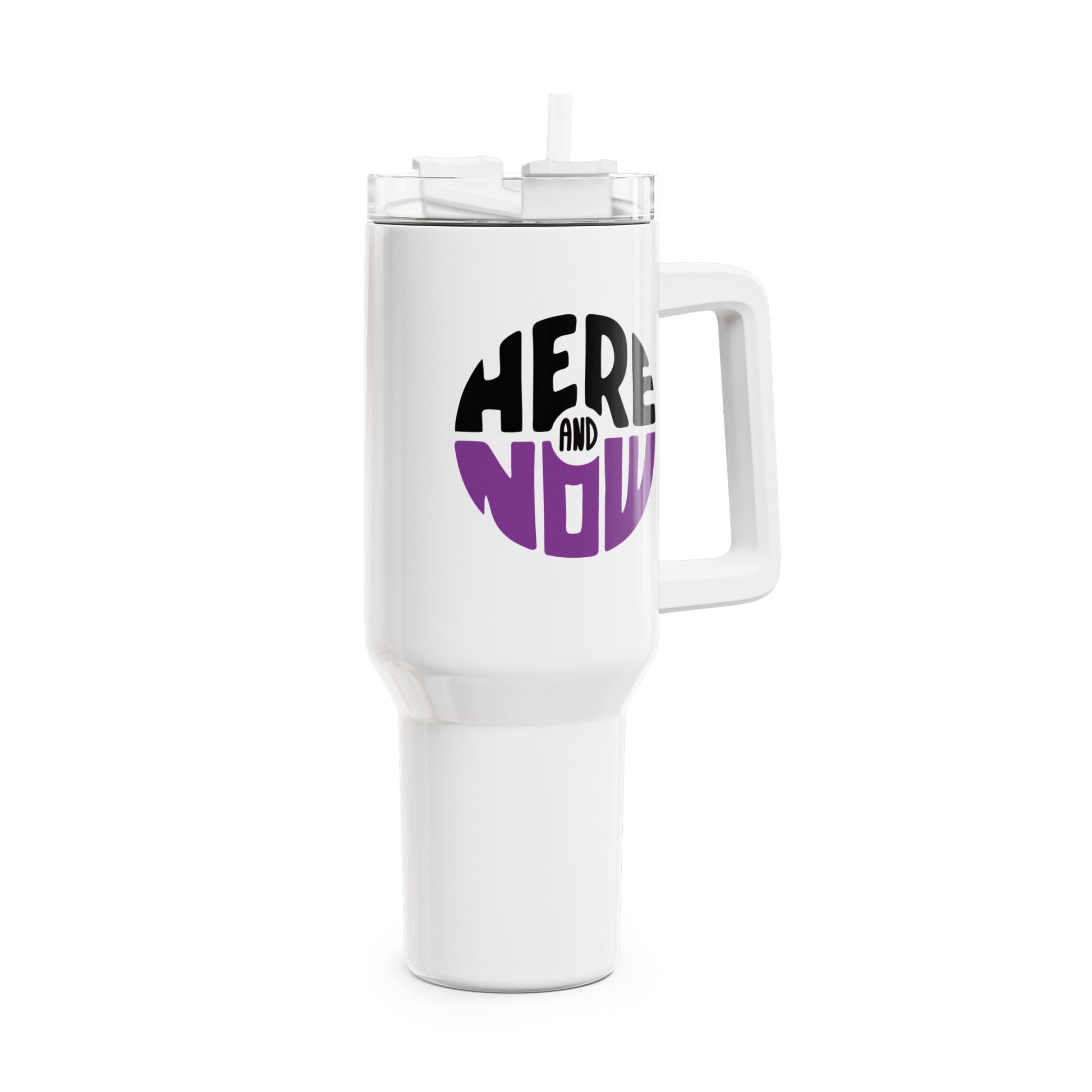 HERE AND NOW - ACHTSAMKEITS SPRUCH YOGAKATZEN BUDDHA FIGUR MEDITATION TIERYOGA • Tumbler mit Henkel & Strohhalm • XXL Reisebecher 1,2L - YOGA SANTA
