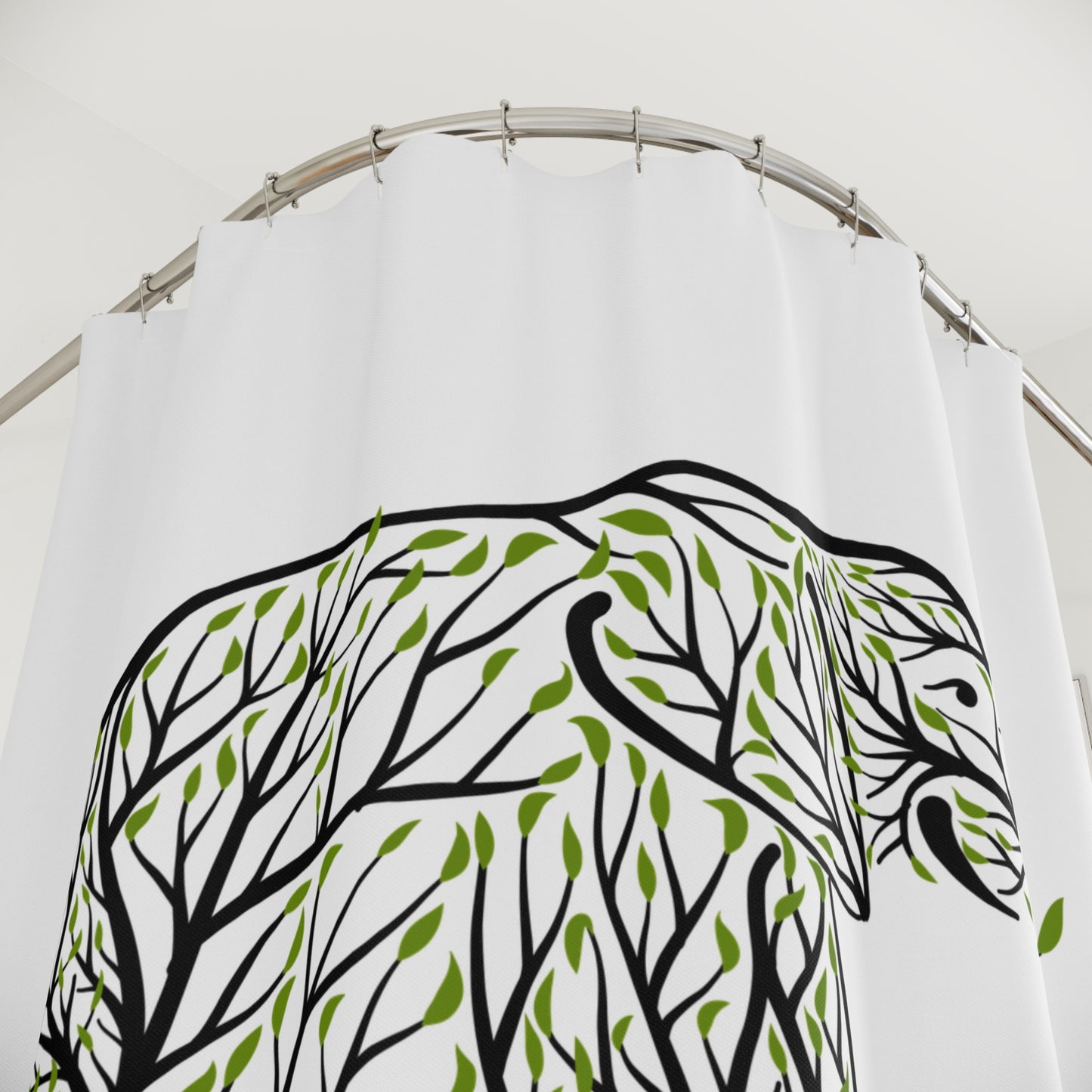 ELEFANT GRÜNE BLÄTTER BÄUME  • Hochwertiger, Schöner Duschvorhang 180x200 cm Weiss