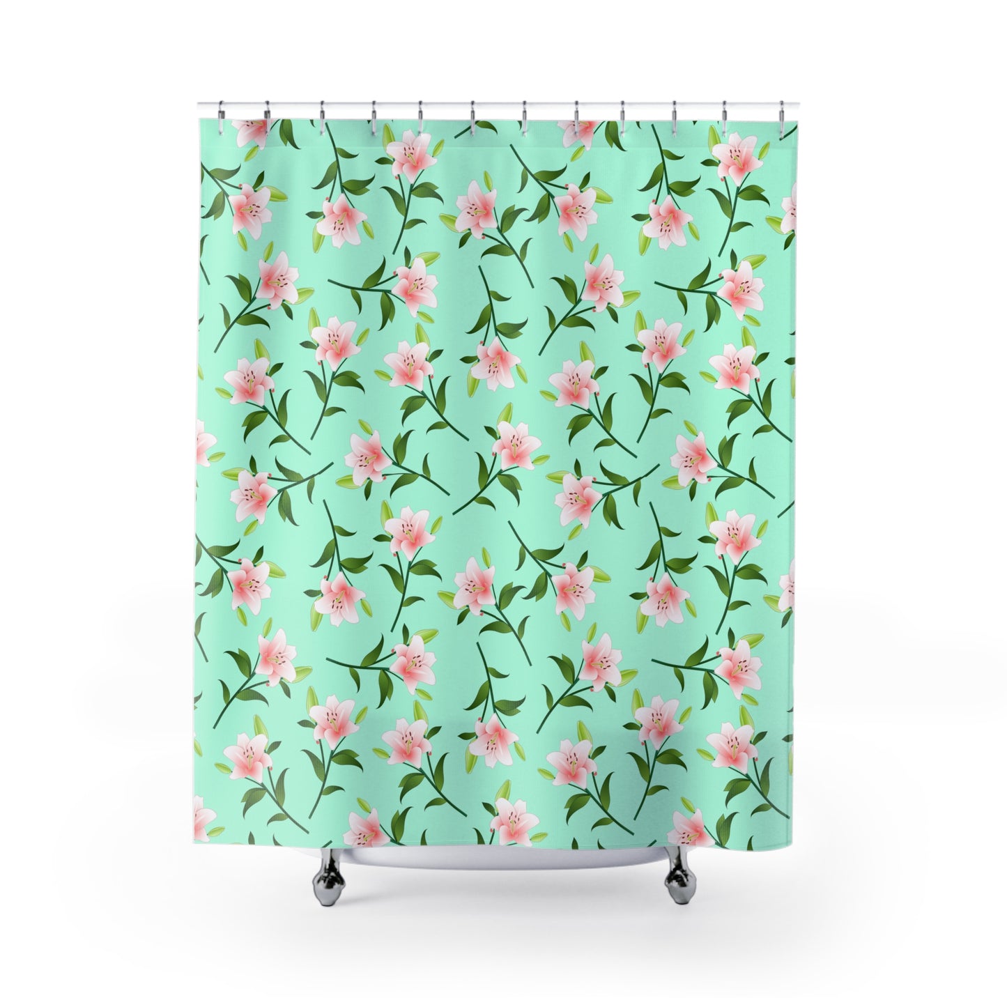 LILIEN VORHANG FÜR LILIENBLUMEN LIEBHABER • Hochwertiger, Schöner Duschvorhang 180x200 cm MINT-GRÜN