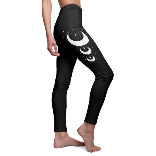 MONDSICHELN & STERNE • Sternenhimmel Damen Leggins Elegant Schwarz • Beste Leggings für Sport & Freizeit