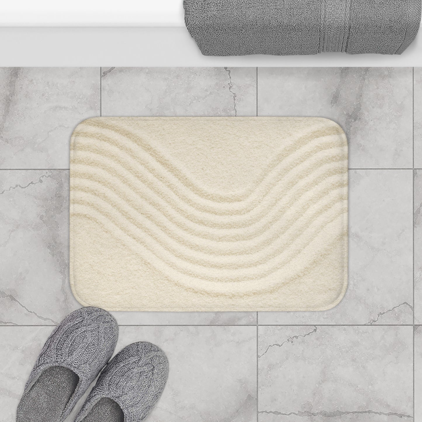 ZEN GARTEN SAND STRAND MOTIV • Badvorleger BEIGE / Fussmatte / Badteppich EXTRA Weich • 43 x 61 cm & 53 x 86 cm