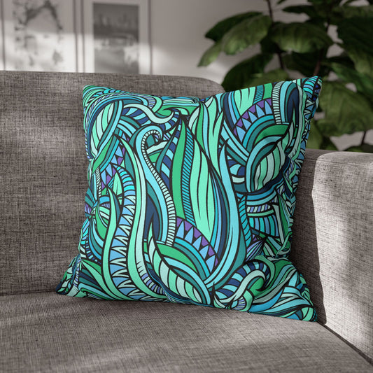 FLORALES BLUMENMOTIV • Deko Kissenbezug mit Reißverschluss Quadratisch Türkis