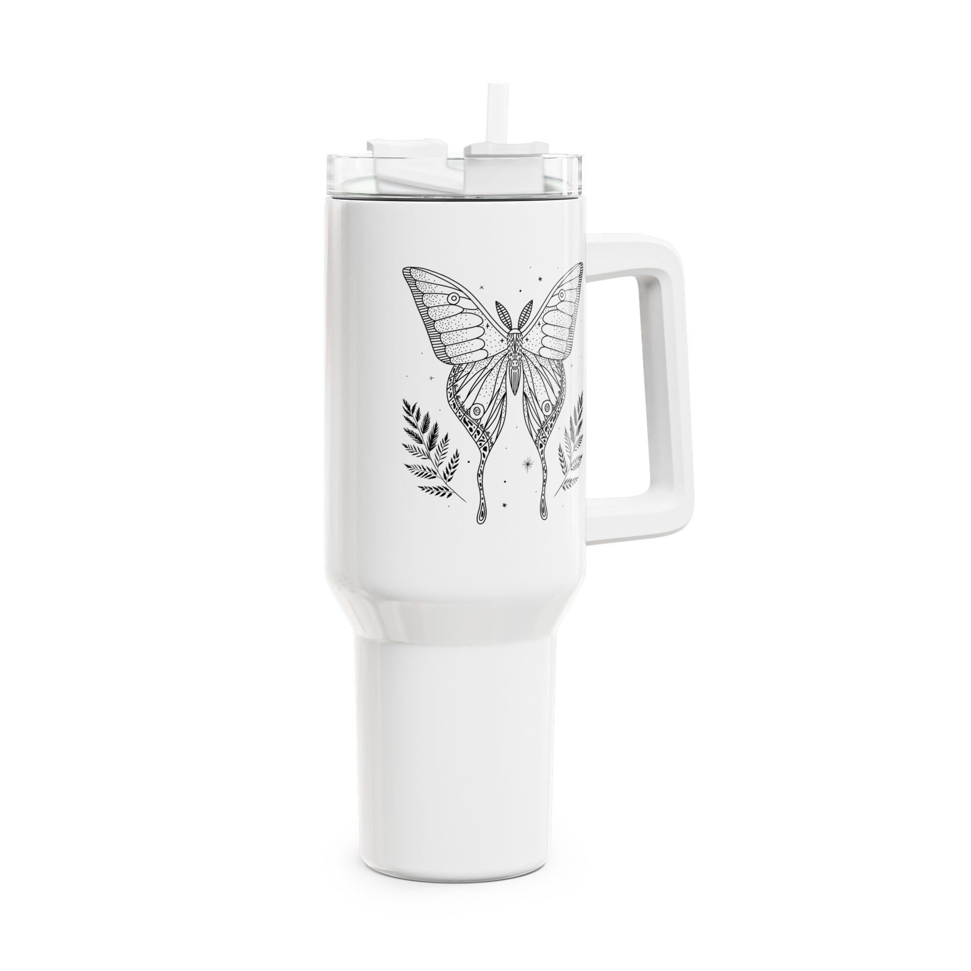 SCHMETTERLING ZEICHNUNG ÄSTHETISCH • Tumbler mit Henkel & Strohhalm • XXL Reisebecher 1,2L - YOGA SANTA