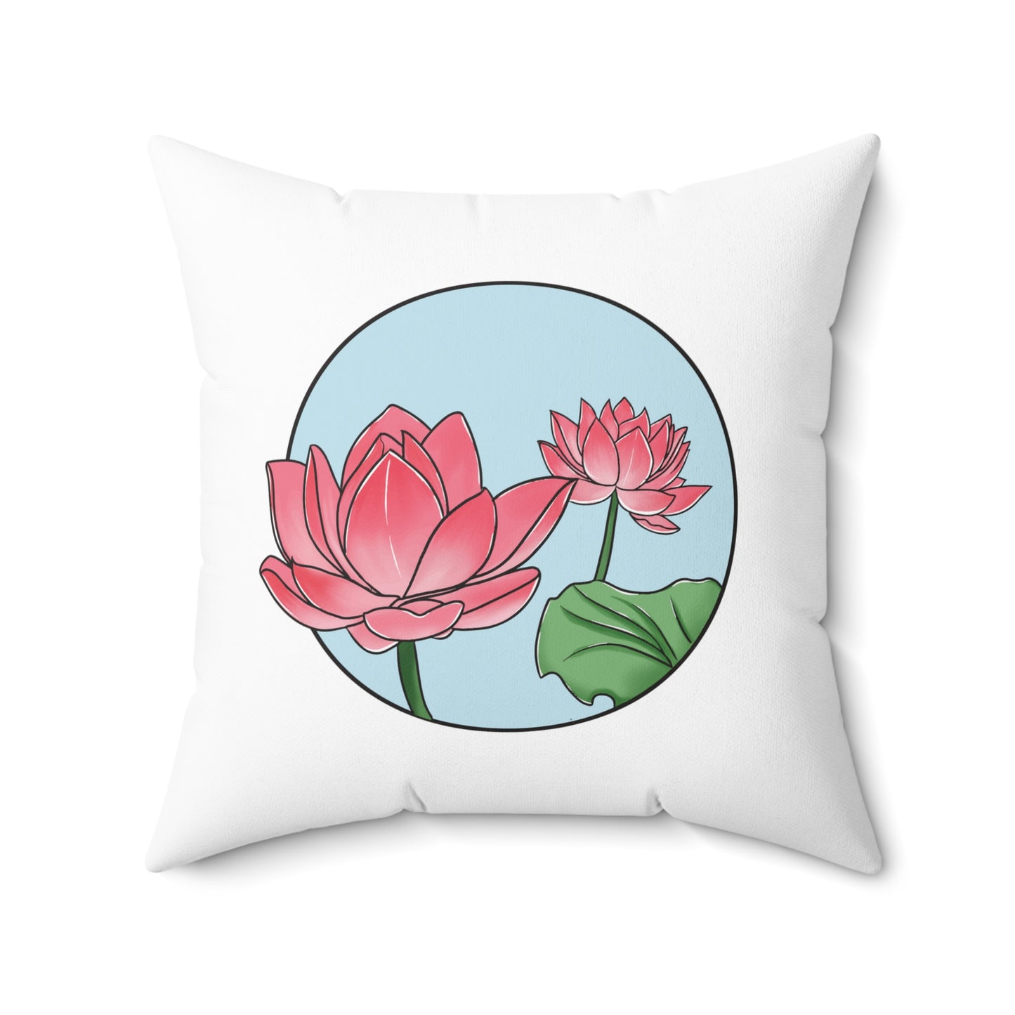 LOTUSBLÜTEN PINK ROSA ZEICHNUNG • Deko Kissen mit Reißverschluss Quadratisch Weiss