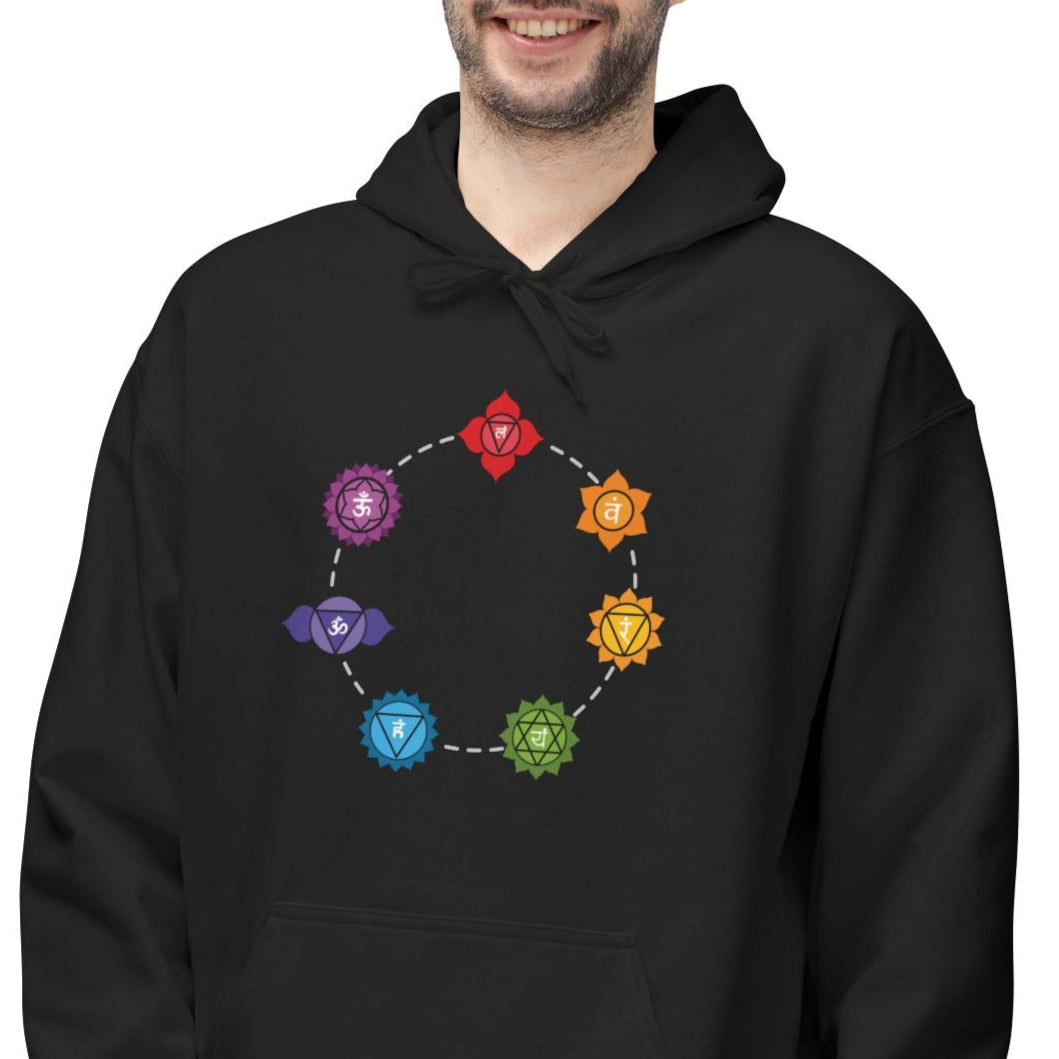 CHAKREN SYMBOLE in FLORALE BLUMEN • Spiritueller Hoodie für Meditation, für Damen & Herren • Baumwolle 🌿
