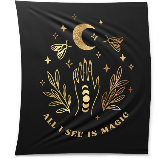 ALL I SEE IS MAGIC • Wandtuch • Wandttepich Schwarz • Wanddekor in v. Größen bis XXL
