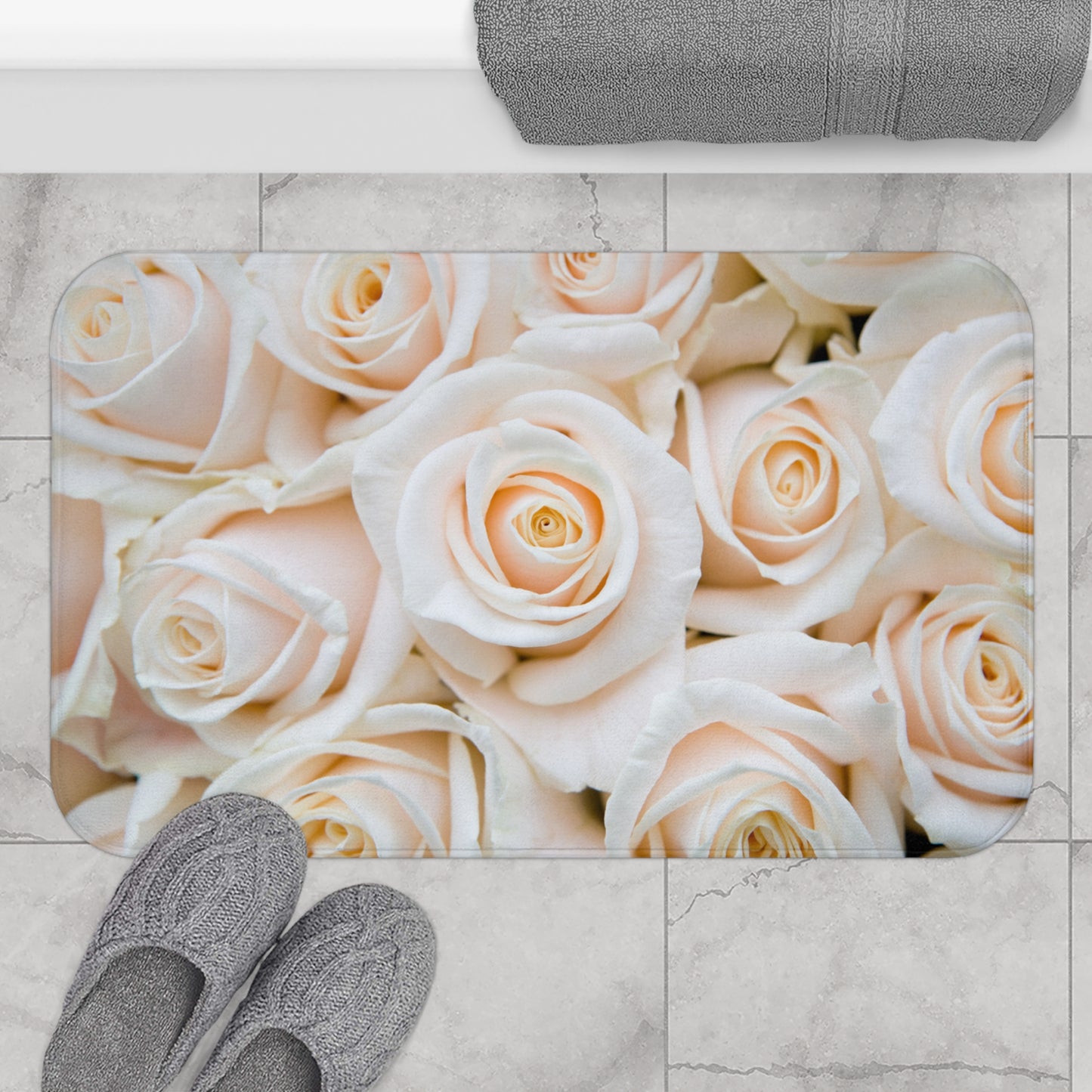 WEISSE ROSEN • Liebesbeweis Geschenk, LOVE Liebesbotschaft ❤️ • Badvorleger / Fussmatte / Badteppich EXTRA Weich • 43 x 61 cm & 53 x 86 cm