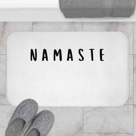 NAMASTE YOGA SPRUCH BEGRÜßUNG • Badvorleger Weiss / Fussmatte / Badteppich EXTRA Weich • 43 x 61 cm & 53 x 86 cm