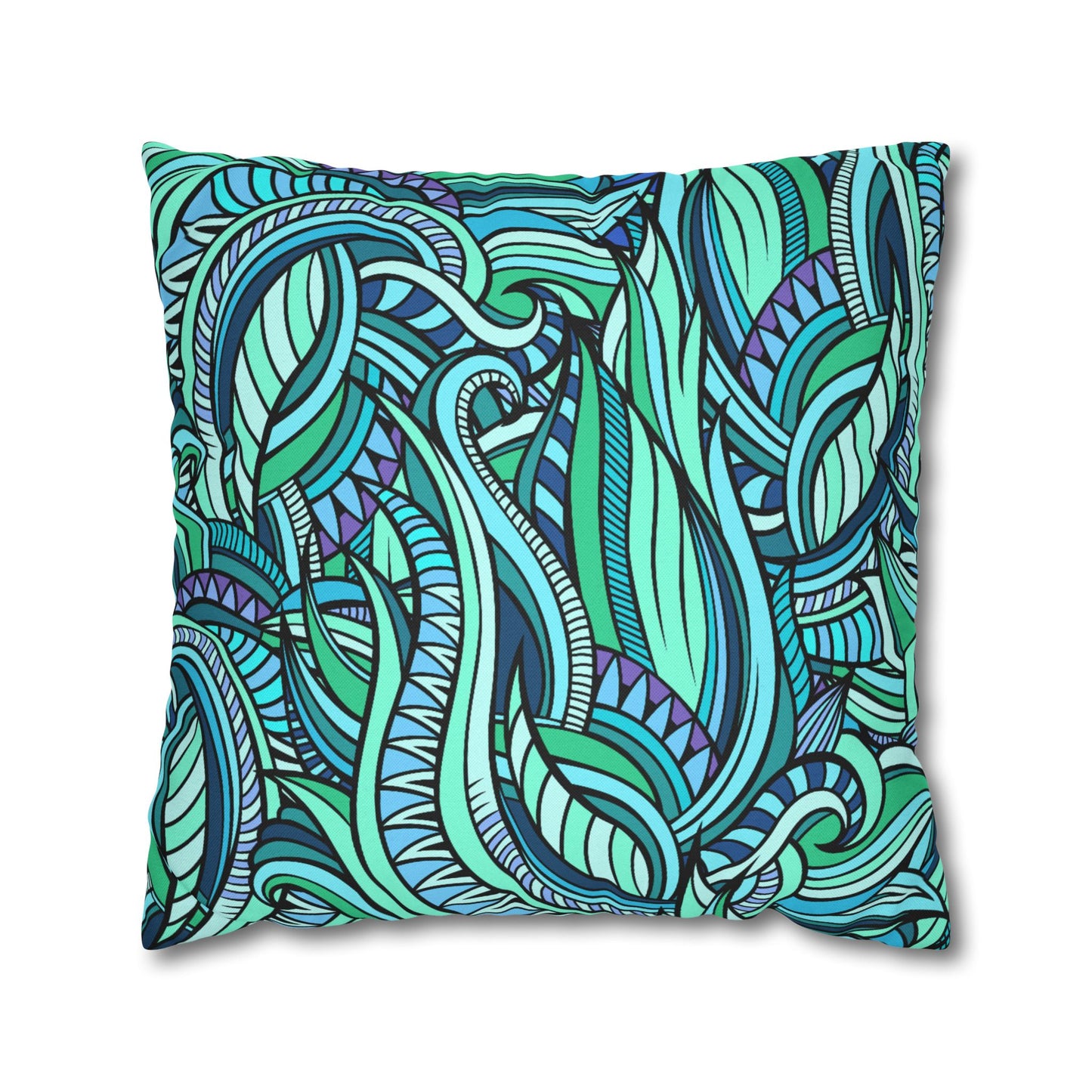 FLORALES BLUMENMOTIV • Deko Kissenbezug mit Reißverschluss Quadratisch Türkis