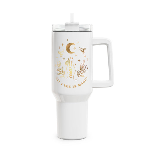 ALL I SEE IS MAGIC - STERNE MOND • Tumbler mit Henkel & Strohhalm • XXL Reisebecher 1,2L