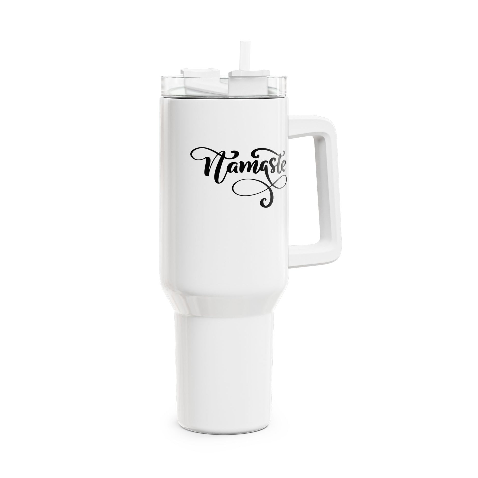 NAMASTE YOGA SPRUCH SCHÖN GESCHRIEBEN • Tumbler mit Henkel & Strohhalm • XXL Reisebecher 1,2L - YOGA SANTA