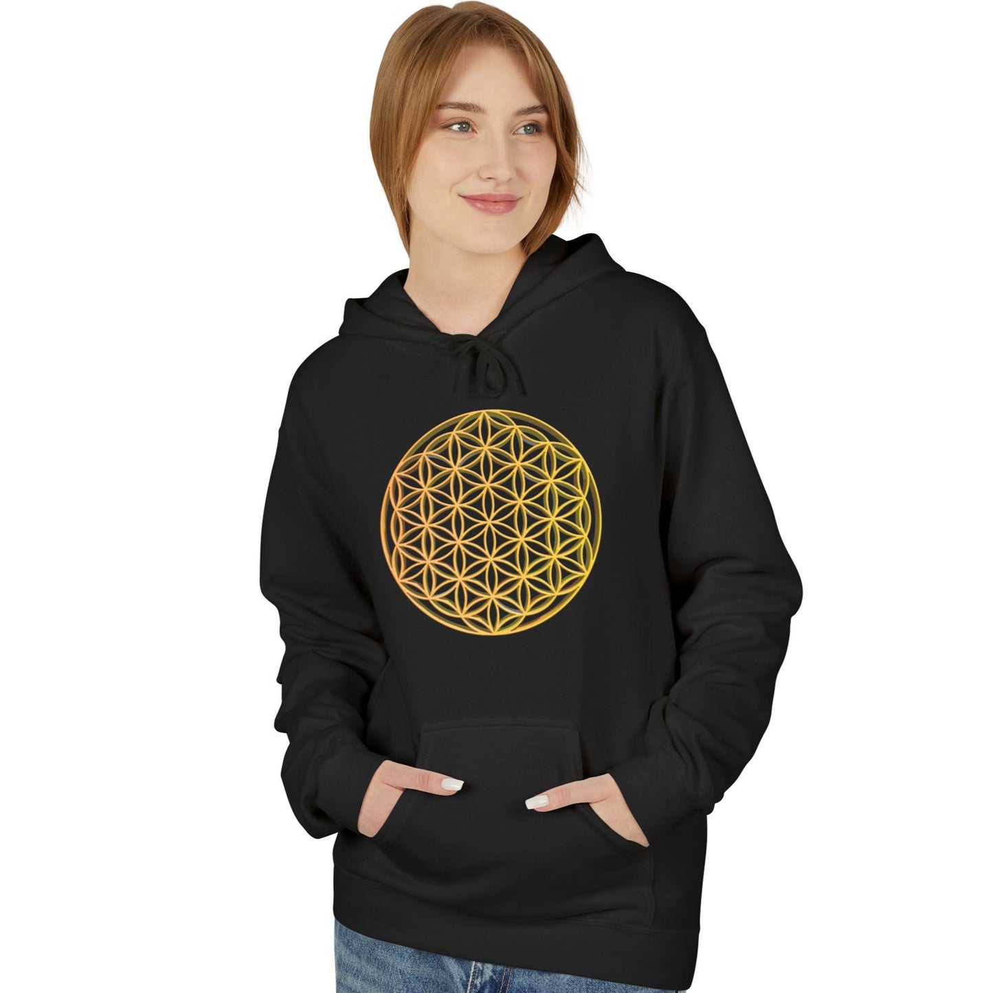 BLUME DES LEBENS SYMBOL MOTIV ZEICHEN PRINT GOLDOPTIK • Kuschelweicher Hoodie für Damen & Herren Fleece Pullover • Baumwolle 🌿