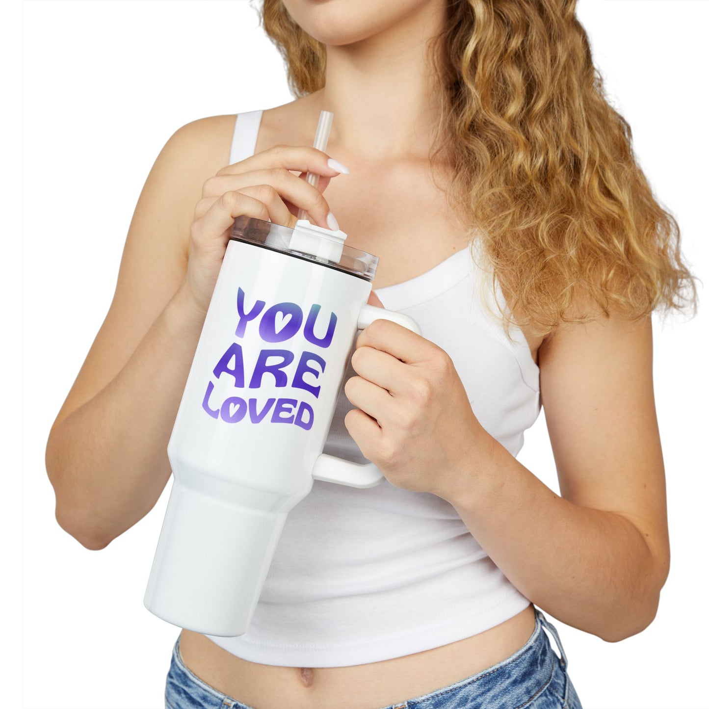 YOU ARE LOVED - Liebesbotschaft Spruch Liebesbeweis • Tumbler mit Henkel & Strohhalm • XXL Reisebecher 1,2L - YOGA SANTA