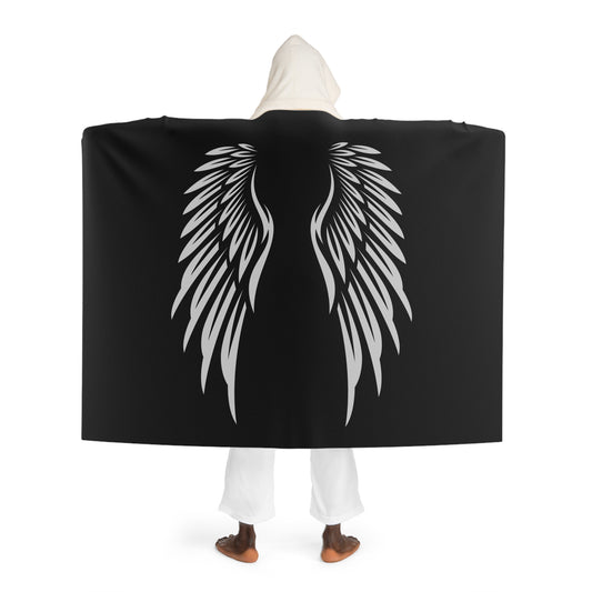 FLÜGEL SCHUTZENGEL • Kapuzen Kuscheldecke Schwarz • Wohndecke Sherpa 130cm x 180cm