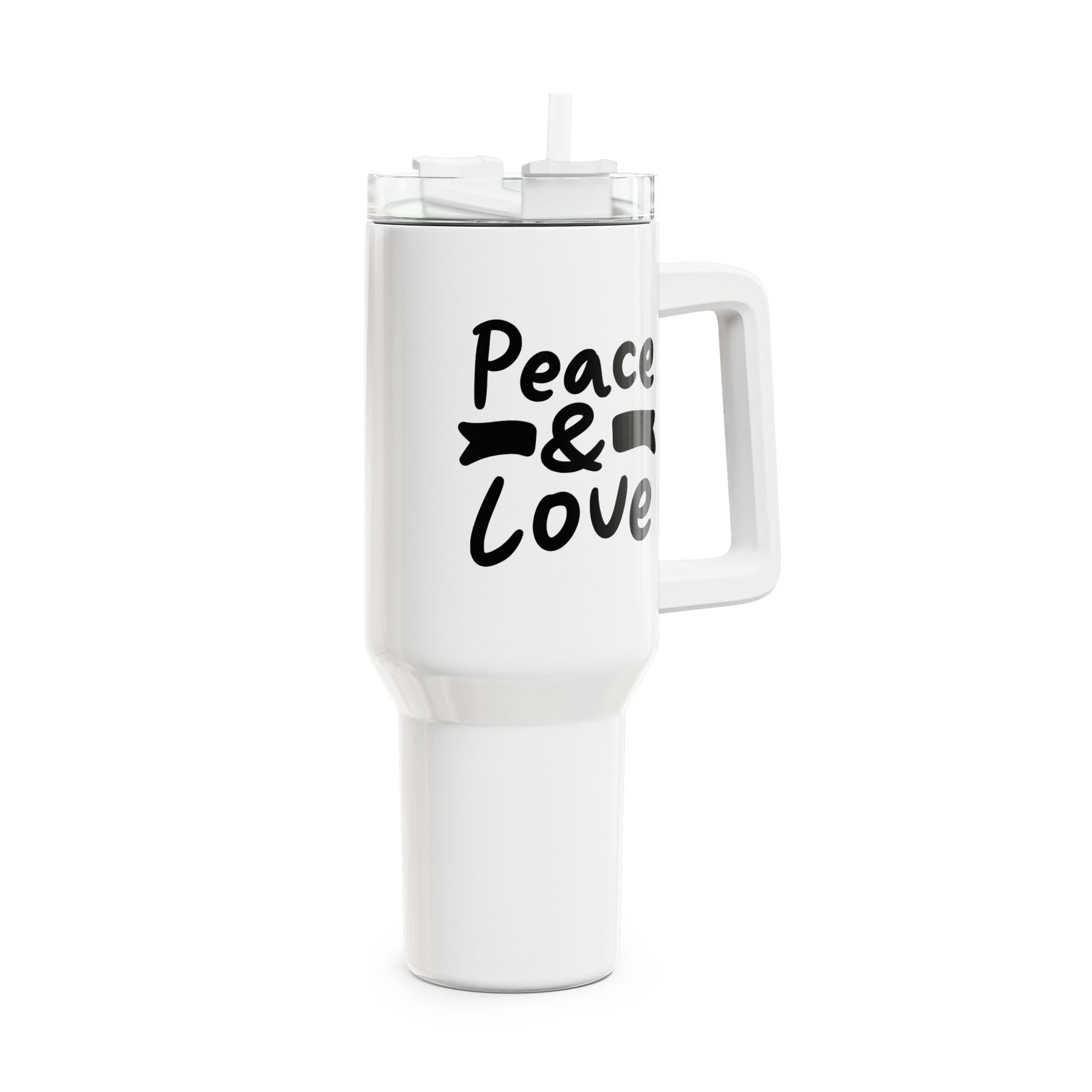 PEACE & LOVE - HIPPIE FRIEDENSNACHRICHT • Tumbler mit Henkel & Strohhalm • XXL Reisebecher 1,2L - YOGA SANTA