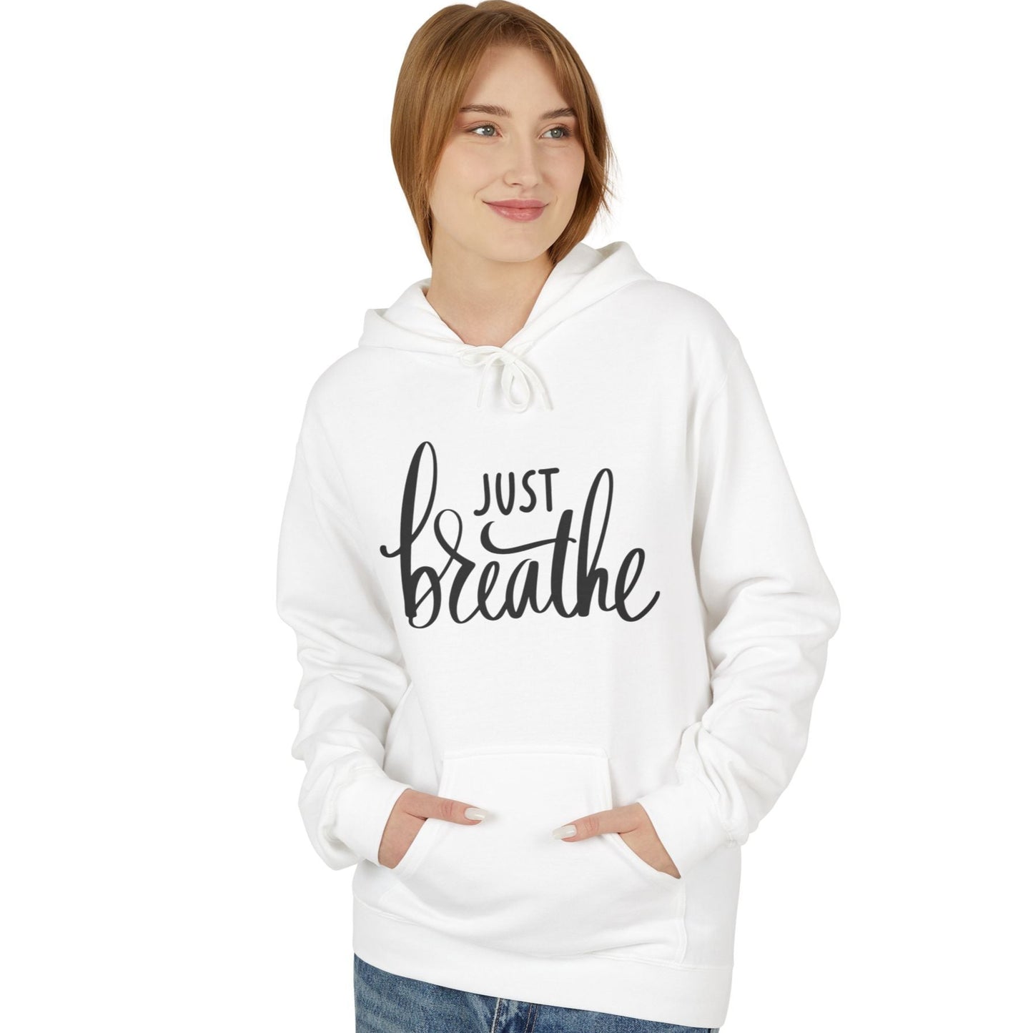 JUST BREATHE • Yoga Meditations Spruch Inspirierender Kuschelweicher Hoodie für Damen & Herren • Baumwolle 🌿