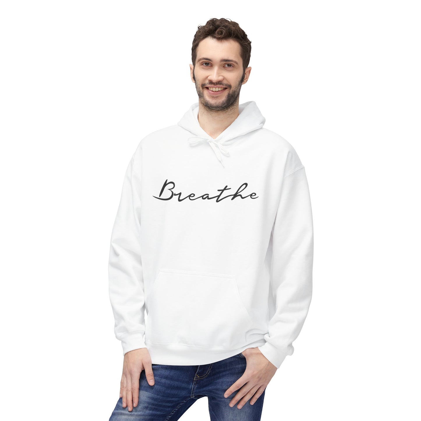BREATHE YOGA SPRUCH ATEMMEDITATION • Minimalisitisches Design Kuschelweicher Hoodie für Damen & Herren Fitness • Baumwolle 🌿