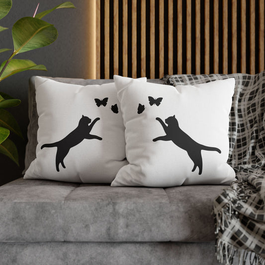 KATZE MIT SCHMETTERLINGEN • Deko Kissenbezug mit Reißverschluss Quadratisch Weiß