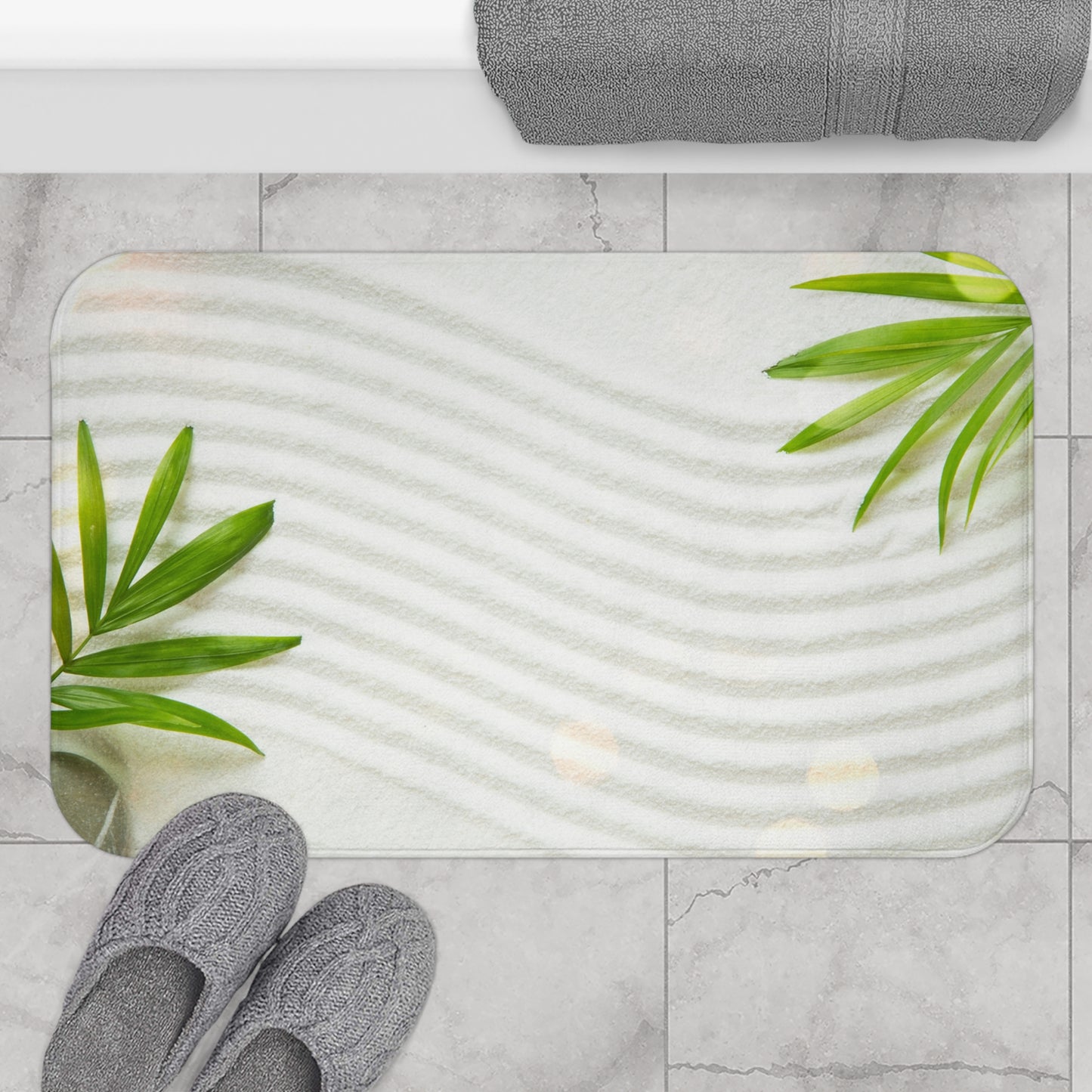 ZEN GARTEN MIT FARN BLÄTTERN • Badvorleger / Fussmatte / Badteppich EXTRA Weich • 43 x 61 cm & 53 x 86 cm