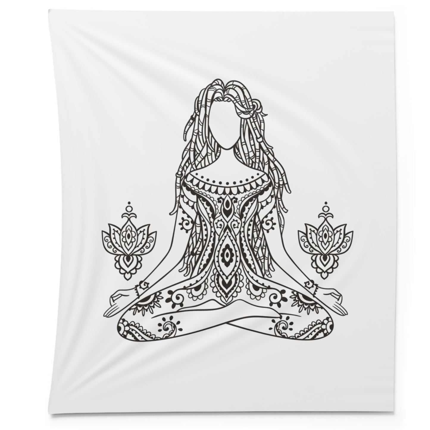 SCHÖNE FRAU MANDALA • Wandtuch • Wandttepich Schwarz Weiß • Wanddekor in v. Größen bis XXL