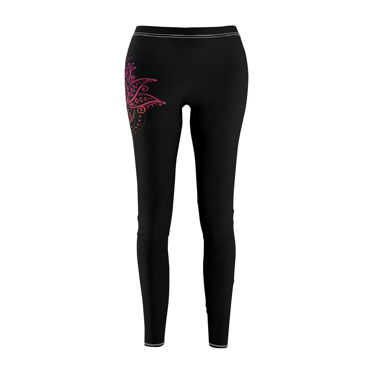 LOTUSBLUME MIT MONDPHASEN PINK ROSA • Damen-Leggings Schwarz mit Print Aufdruck • Beste Leggings für Sport & Alltag