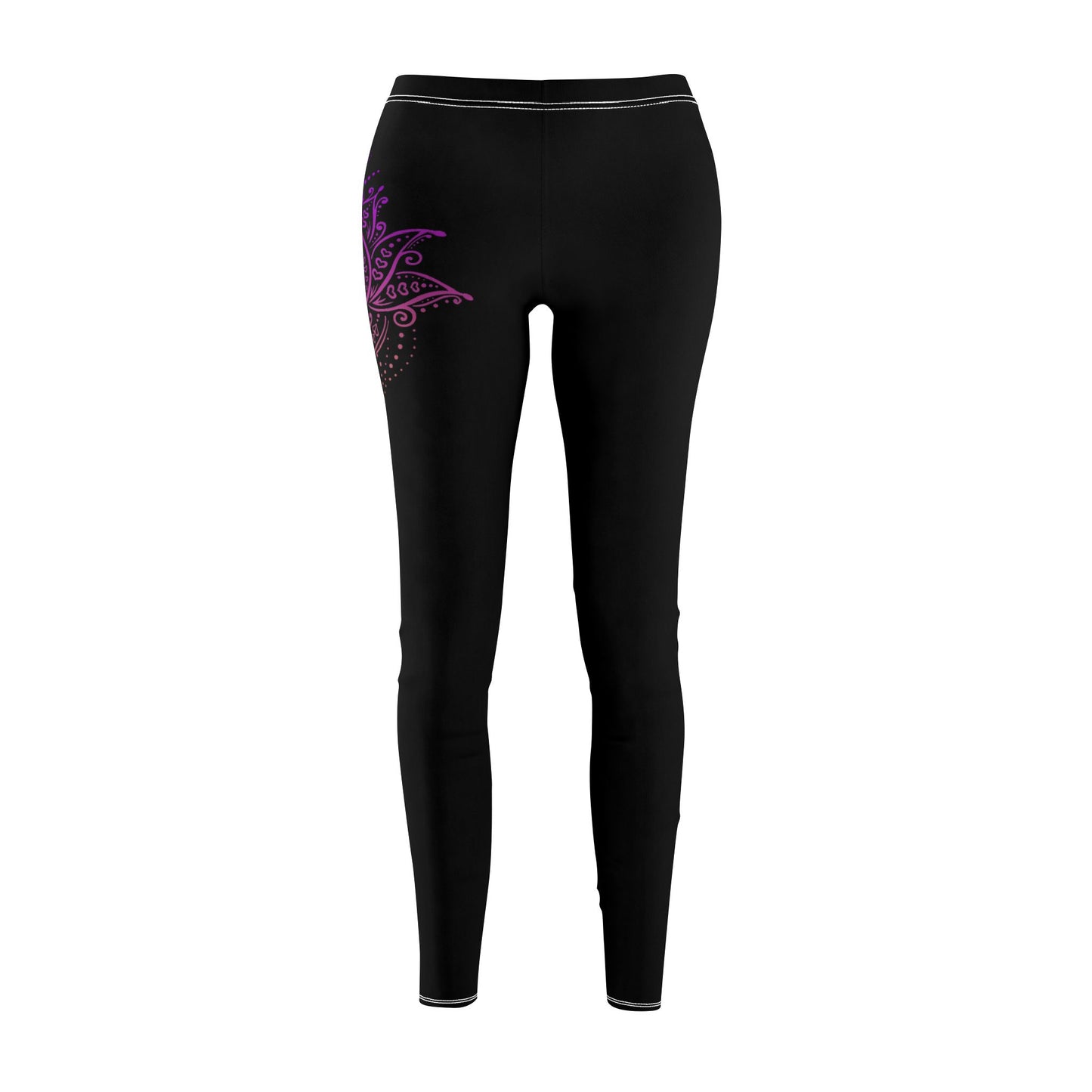 LOTUSBLUME MIT MONDPHASEN LILA VIOLET • Damen-Leggings Schwarz mit Print Aufdruck • Beste Leggings für Sport & Alltag