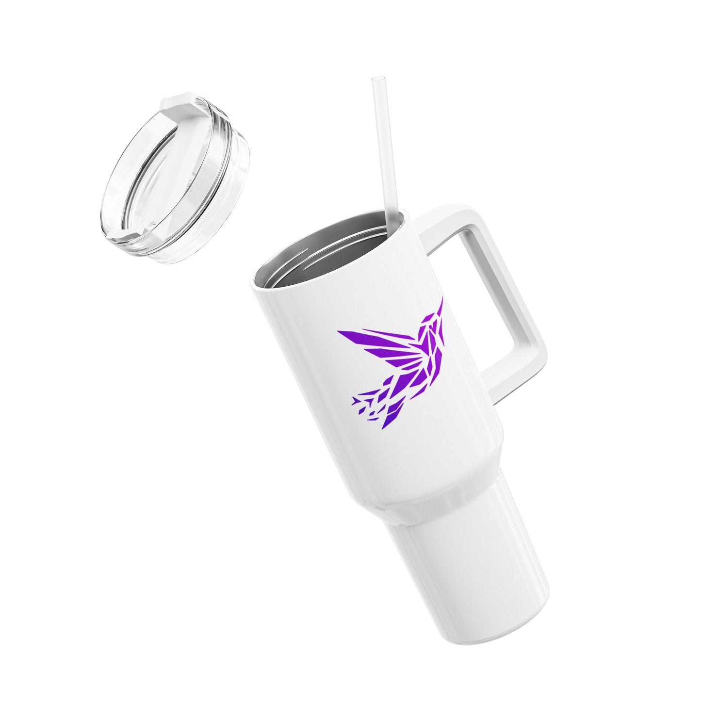KOLIBRI COLIBRI VOGEL KLEIN SÜß NIEDLICH LILA VIOLET • Tumbler mit Henkel & Strohhalm • XXL Reisebecher 1,2L
