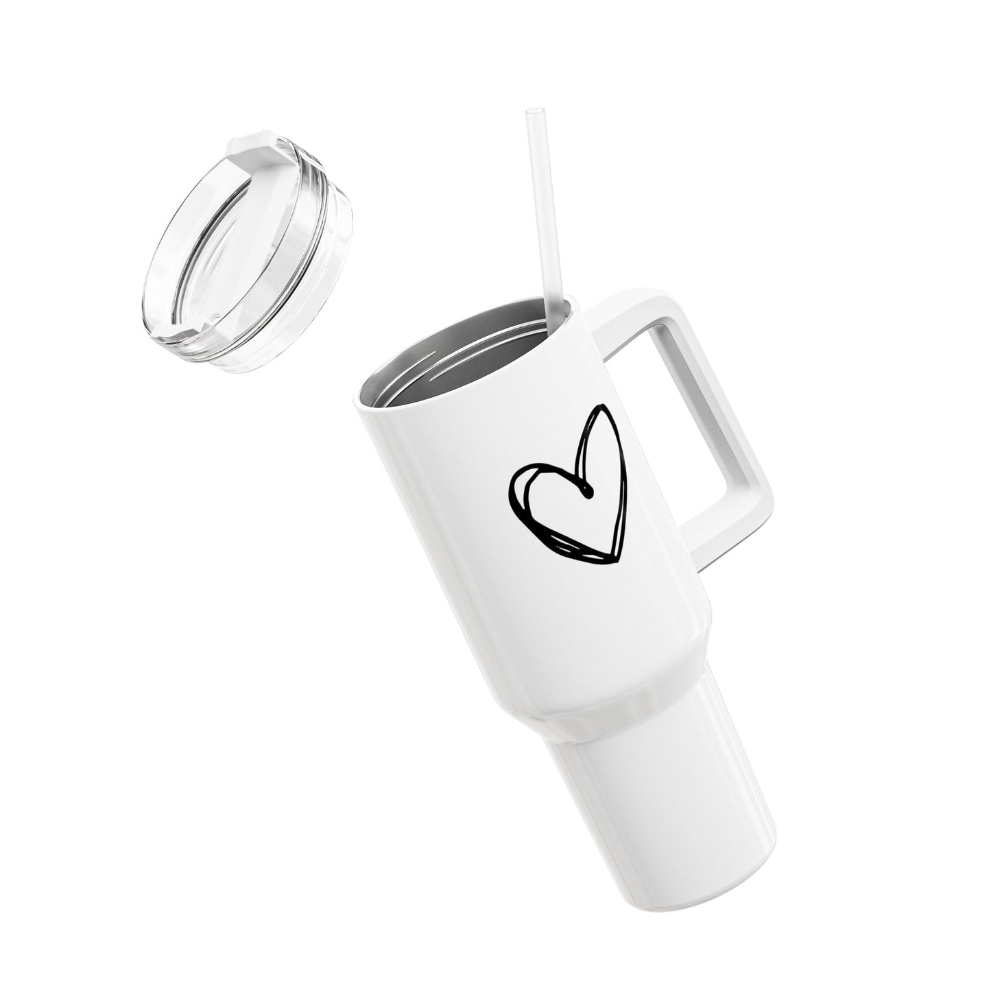 HERZ ZEICHNUNG • Liebesbeweis Geschenk, LOVE Liebesbotschaft • Tumbler mit Henkel & Strohhalm • XXL Reisebecher 1,2L - YOGA SANTA