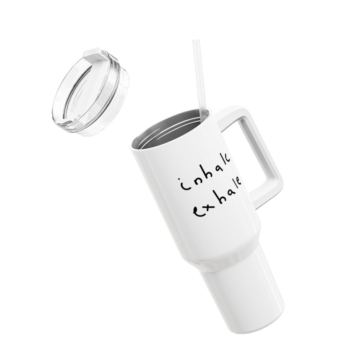 INHALE EXHALE - YOGA MEDITATION FITNESS SPRUCH • Tumbler mit Henkel & Strohhalm • XXL Reisebecher 1,2L - YOGA SANTA