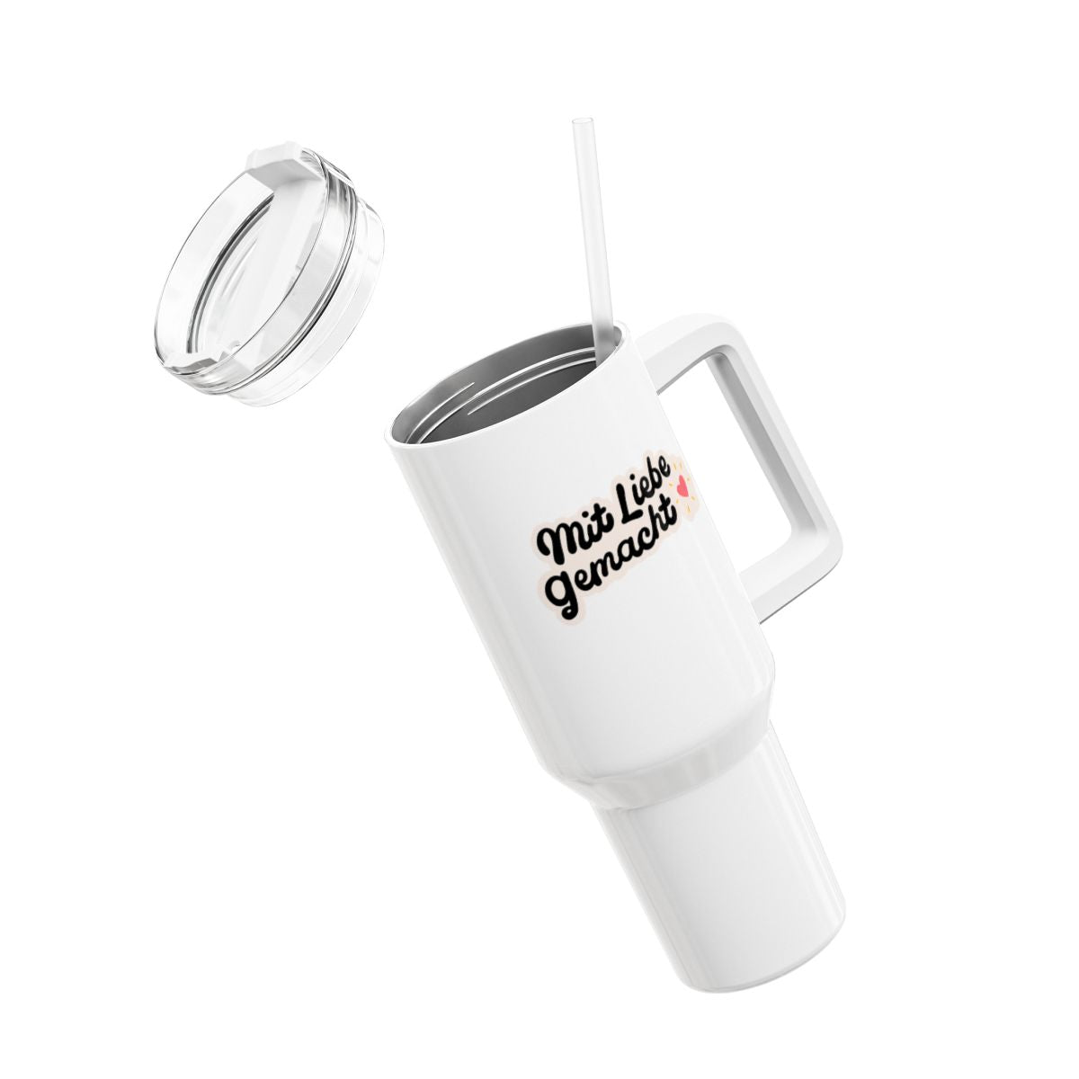MIT LIEBE GEMACHT • Liebesbeweis Geschenk, LOVE Liebesbotschaft • Tumbler mit Henkel & Strohhalm • XXL Reisebecher 1,2L - YOGA SANTA